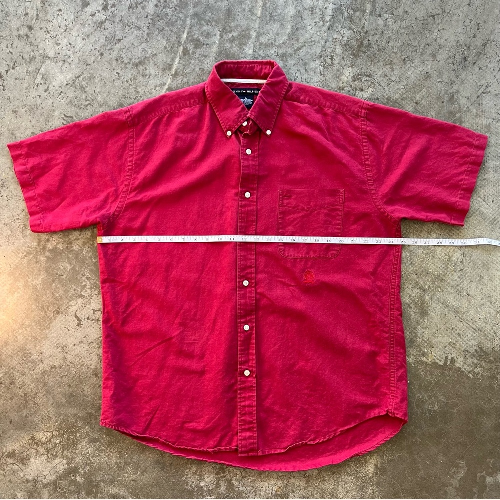Tommy Hilfiger Vintage 90s Red Linen Blend Shirt Size Large Streetwear - Picture 9 of 9